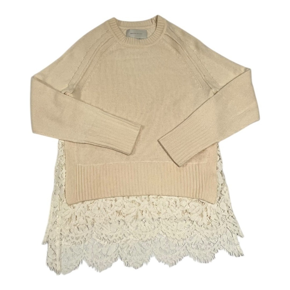 BROCHU WALKER Cream Wool Cashmere Lace Trim Sweater Tunic‎ Size S